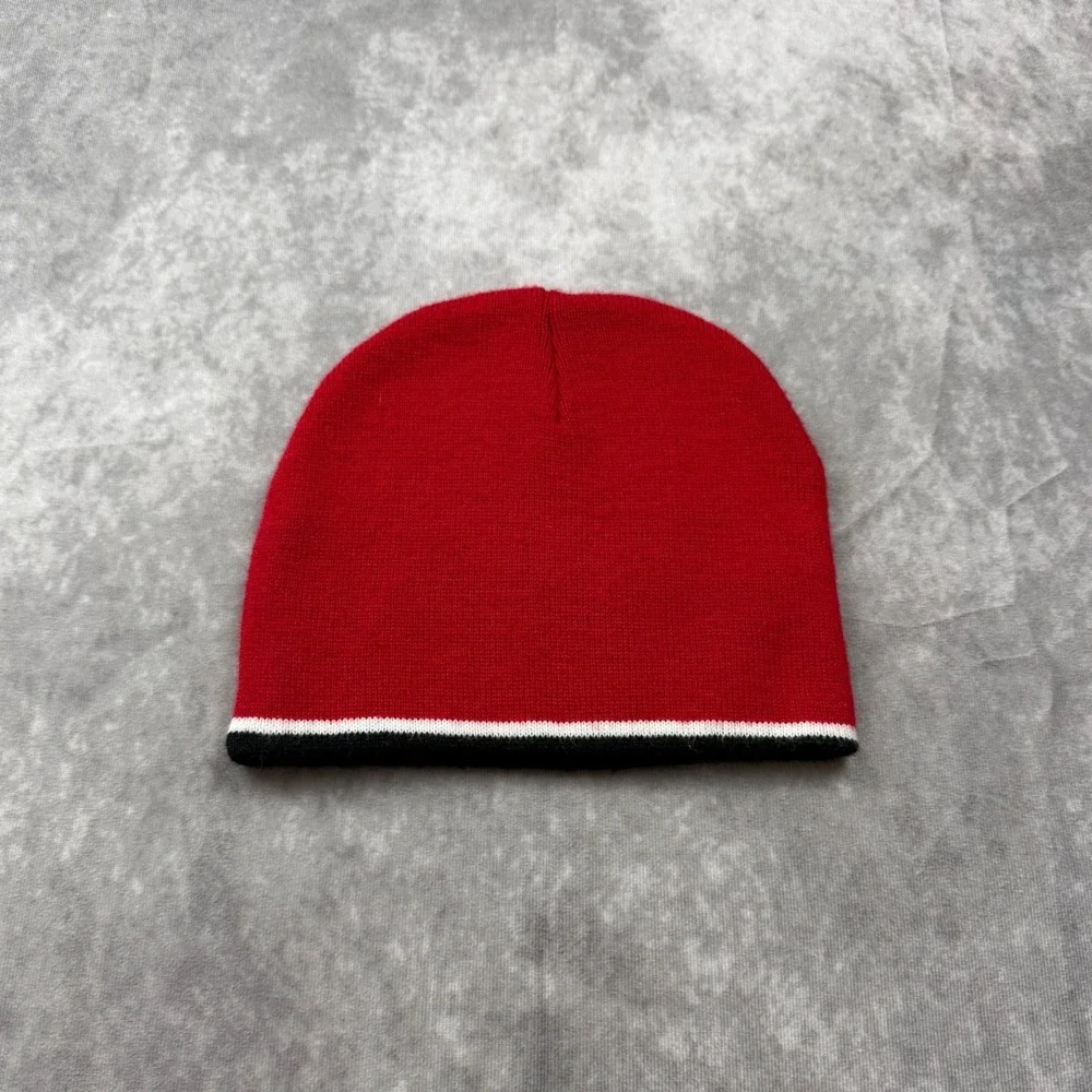 Atlanta Beanie Red Black White Striped Knit Skull Cap Hat Embroidered A Logo